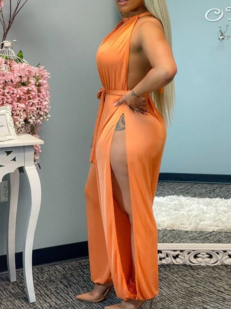 Fullängds Sexig Slät Lös Hög Midja Jumpsuit För Kvinnor