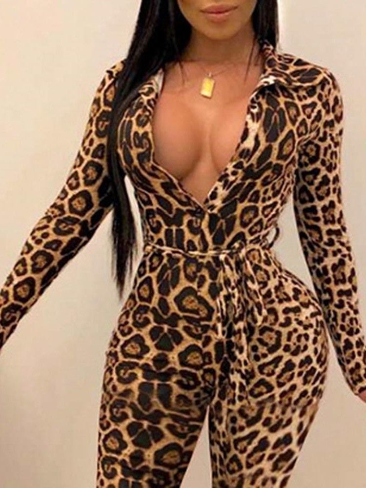 Fullängds Sexigt Tryck Slim Bellbottoms Jumpsuit För Kvinnor