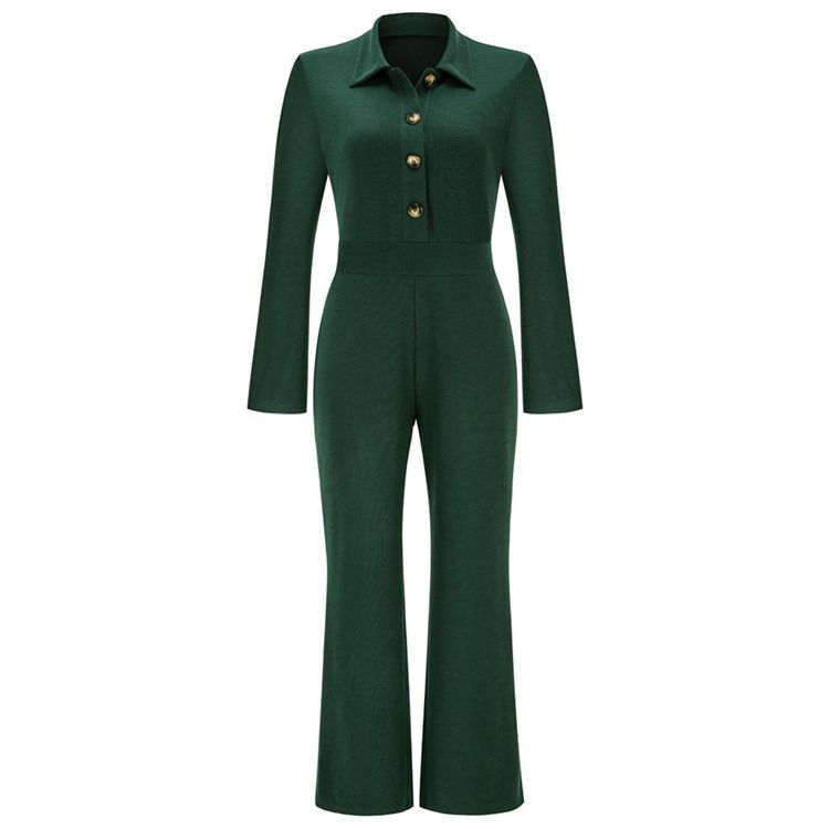 Fullängdsknapp Mode Rak Slim Jumpsuit
