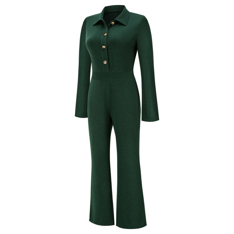 Fullängdsknapp Mode Rak Slim Jumpsuit