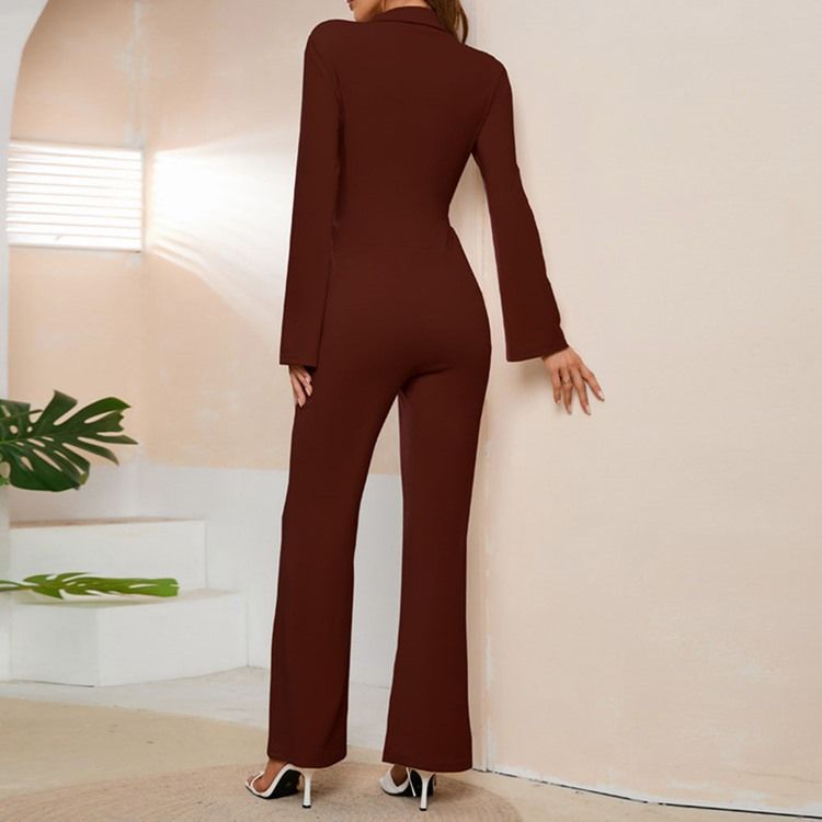 Fullängdsknapp Mode Rak Slim Jumpsuit