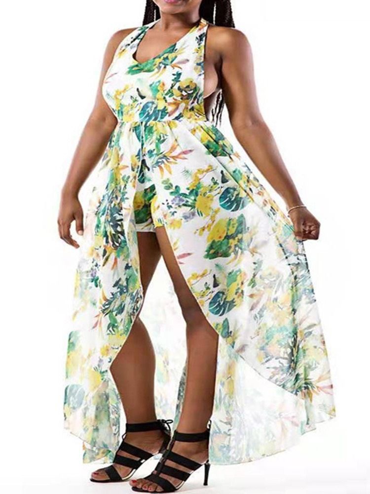 Fullängdsmode Backless Mid Waist Lös Jumpsuit För Kvinnor