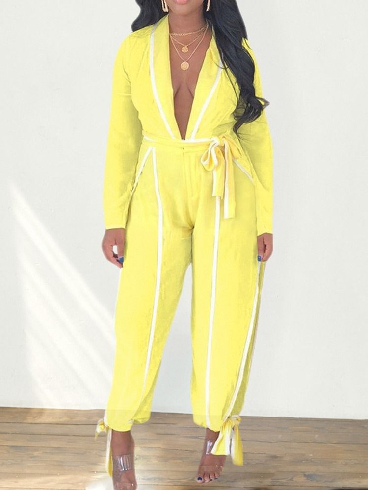 Fullängdsmode Färgblock Penna Byxor Kvinnors Midja Jumpsuit
