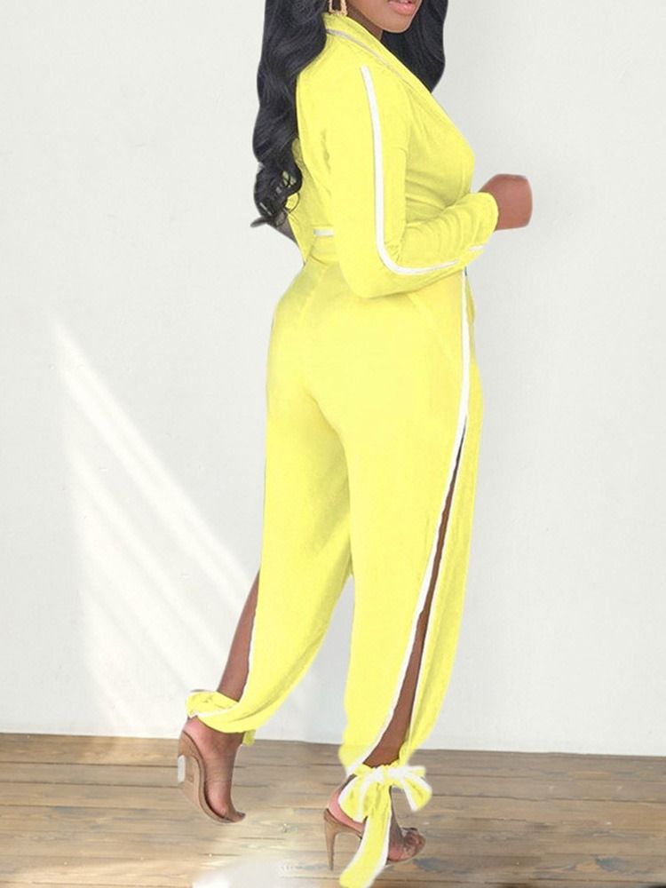 Fullängdsmode Färgblock Penna Byxor Kvinnors Midja Jumpsuit