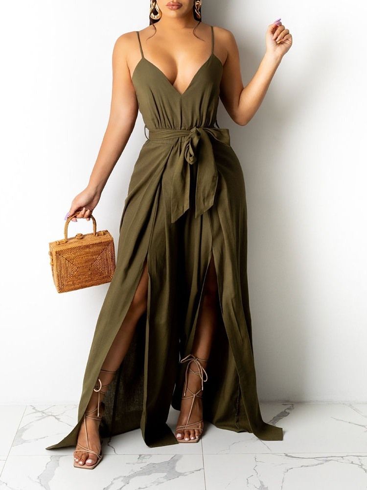 Fullängdsmode Kvinnors Rygglös Slimmad Jumpsuit
