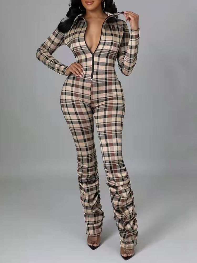 Fullängdstryck Mode Mid Waist Skinny Jumpsuit