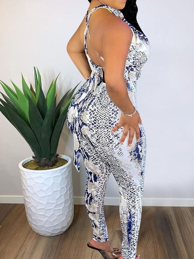 Fullängdstryck Office Lady Pencil Pants Slim Jumpsuit För Kvinnor