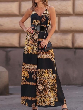 Geometrisk Ladylike Backless Loose Wide Legs Jumpsuit