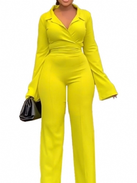 Gul Mode Full Längd Rak Hög Midja Jumpsuit