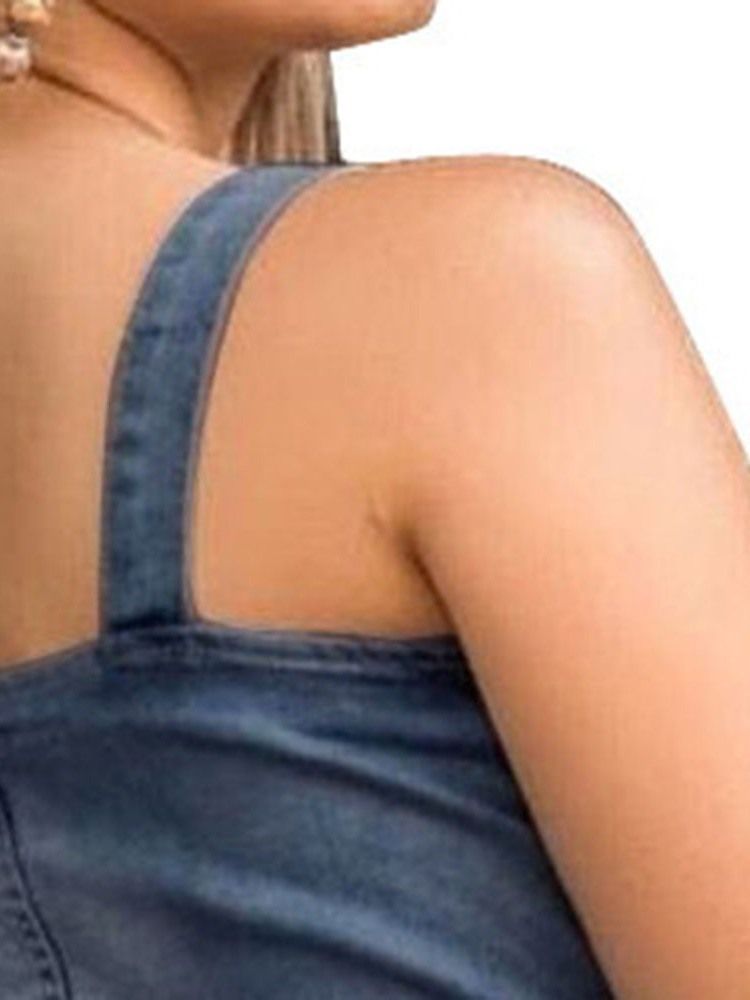 Hål Enkel Knapp Denim Skinny Romper