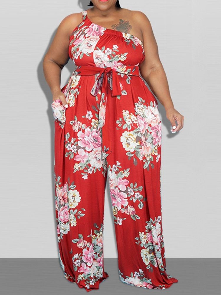 Hellängd Blomstertryck Lös Rak Jumpsuit