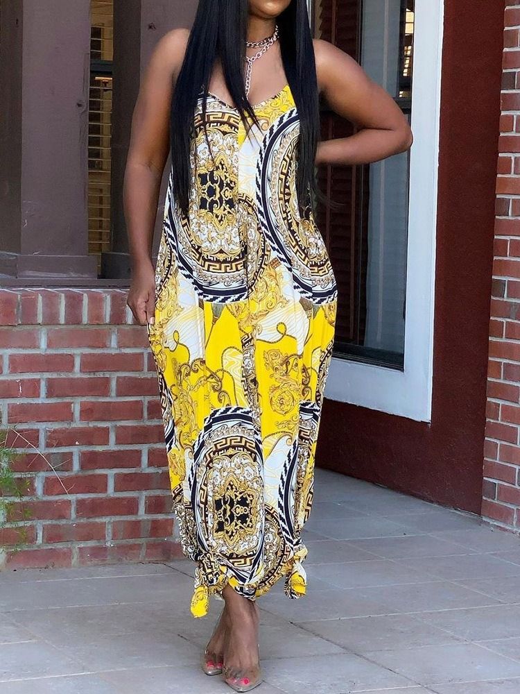Hellängd Casual Print Rak Lös Jumpsuit För Kvinnor
