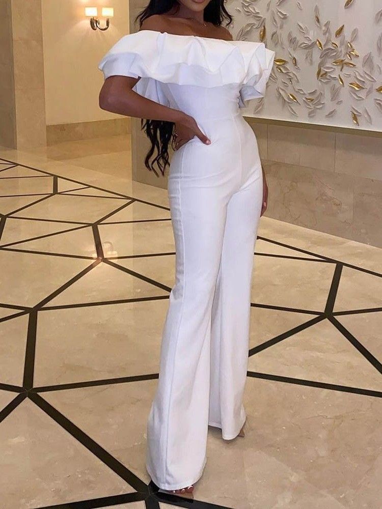Hellängd Enfärgad Mode Bellbottoms Slim Jumpsuit För Kvinnor