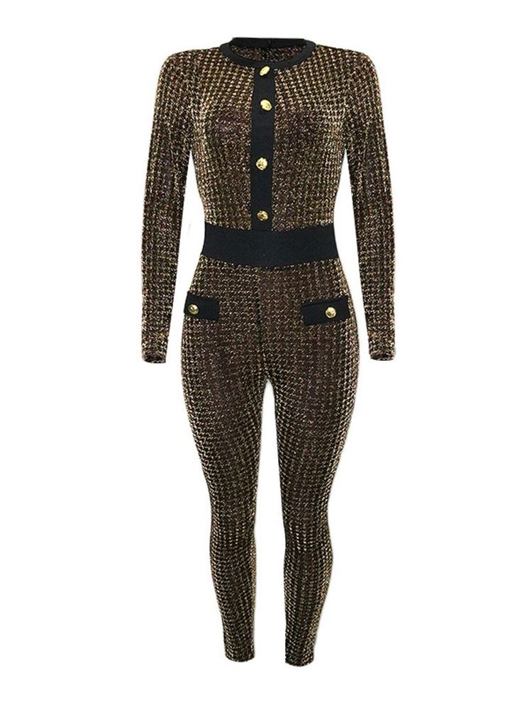 Hellängd Fashion Color Block Medel Midja Skinny Jumpsuit