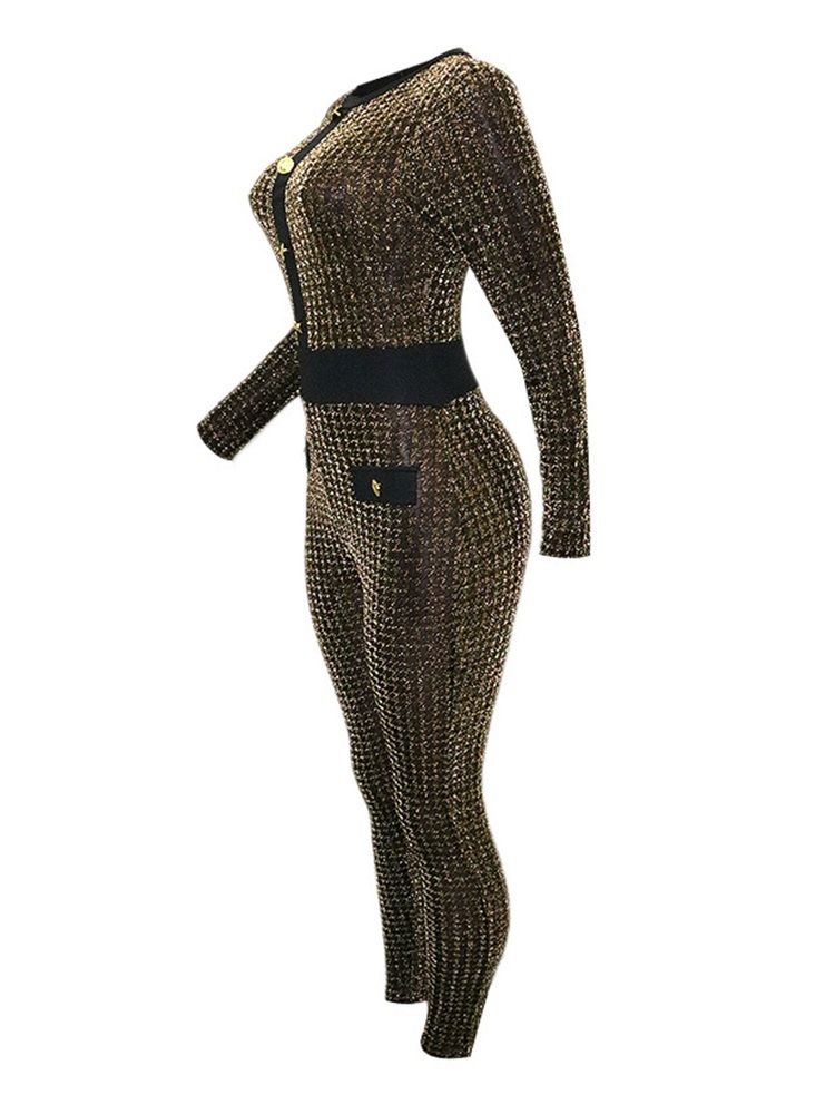 Hellängd Fashion Color Block Medel Midja Skinny Jumpsuit