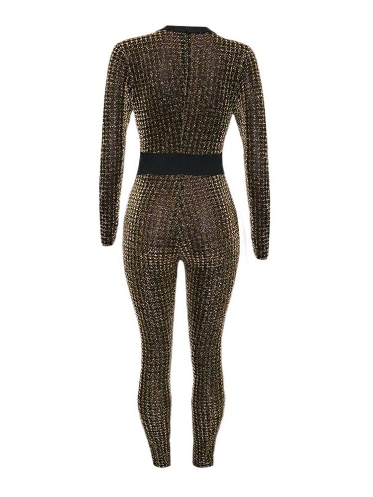 Hellängd Fashion Color Block Medel Midja Skinny Jumpsuit