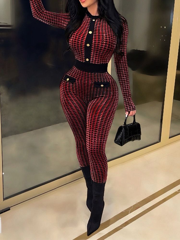 Hellängd Fashion Color Block Medel Midja Skinny Jumpsuit