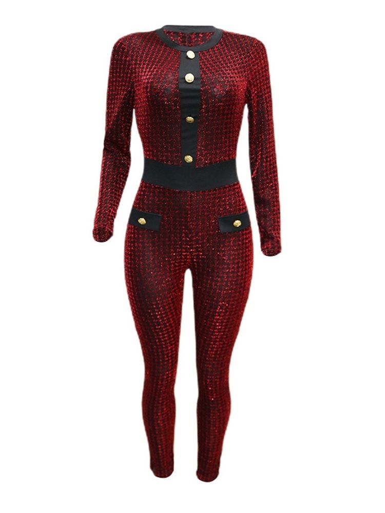 Hellängd Fashion Color Block Medel Midja Skinny Jumpsuit