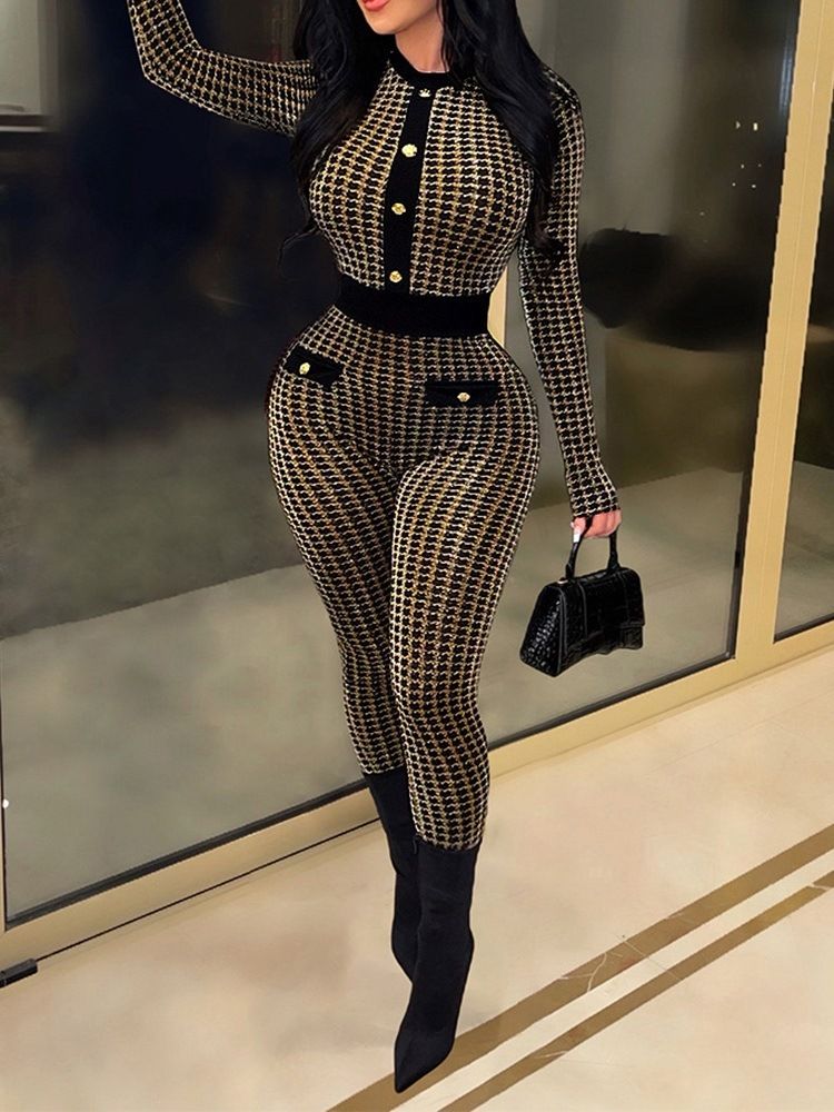 Hellängd Fashion Color Block Medel Midja Skinny Jumpsuit