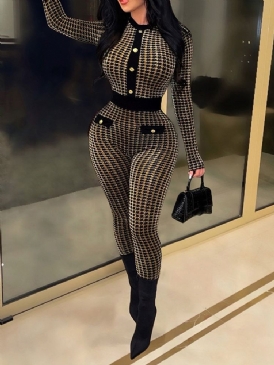 Hellängd Fashion Color Block Medel Midja Skinny Jumpsuit