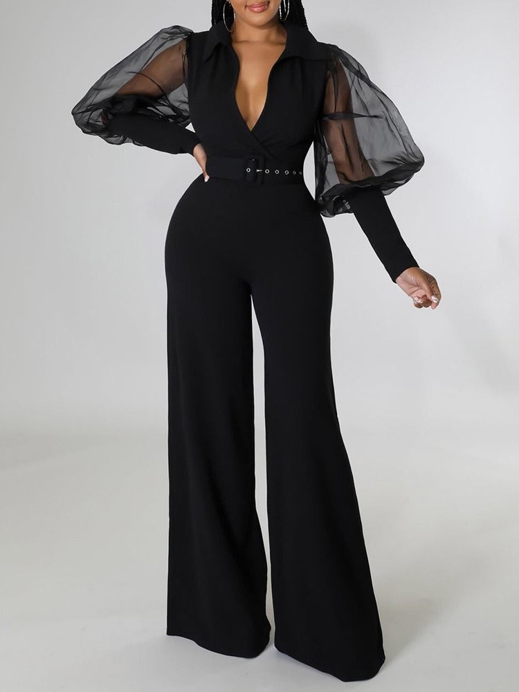 Hellängd Mesh Slimmad Jumpsuit Med Hög Midja