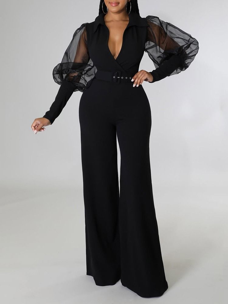 Hellängd Mesh Slimmad Jumpsuit Med Hög Midja