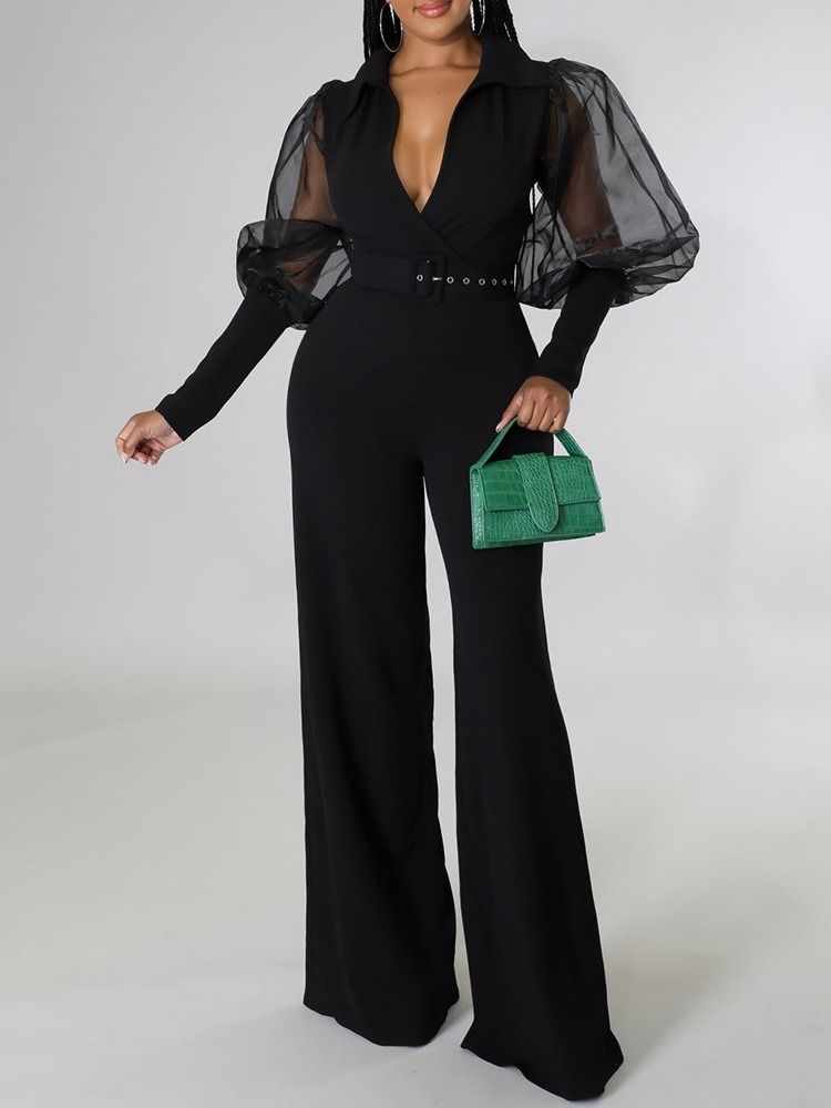 Hellängd Mesh Slimmad Jumpsuit Med Hög Midja