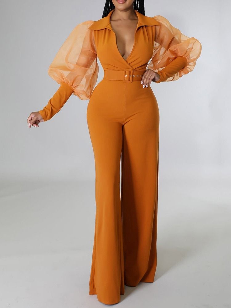 Hellängd Mesh Slimmad Jumpsuit Med Hög Midja