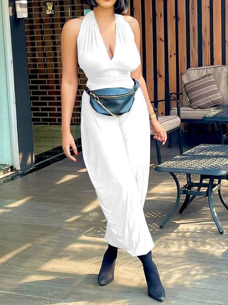 Hellängd Mode Backless Slim Jumpsuit För Kvinnor