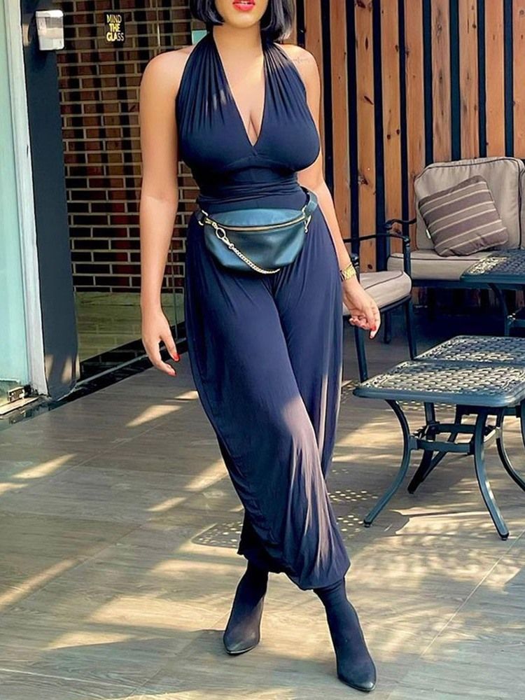 Hellängd Mode Backless Slim Jumpsuit För Kvinnor