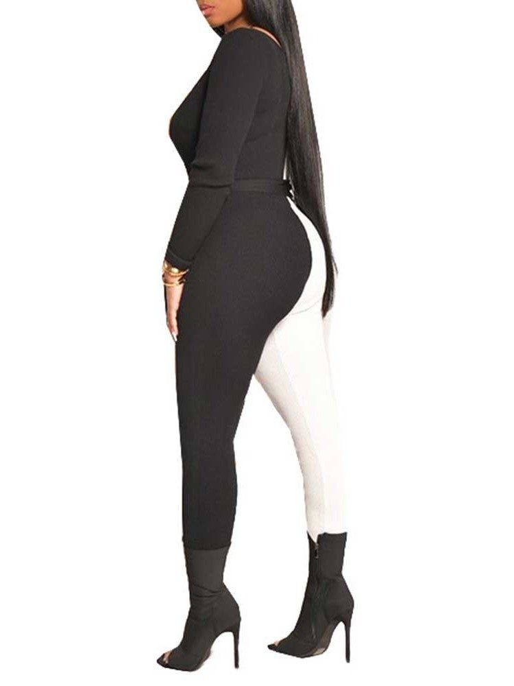 Hellängd Mode Färgblock Skinny Pencil Byxor Dam Jumpsuit