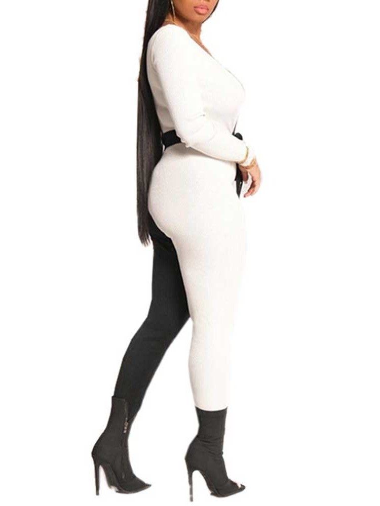 Hellängd Mode Färgblock Skinny Pencil Byxor Dam Jumpsuit