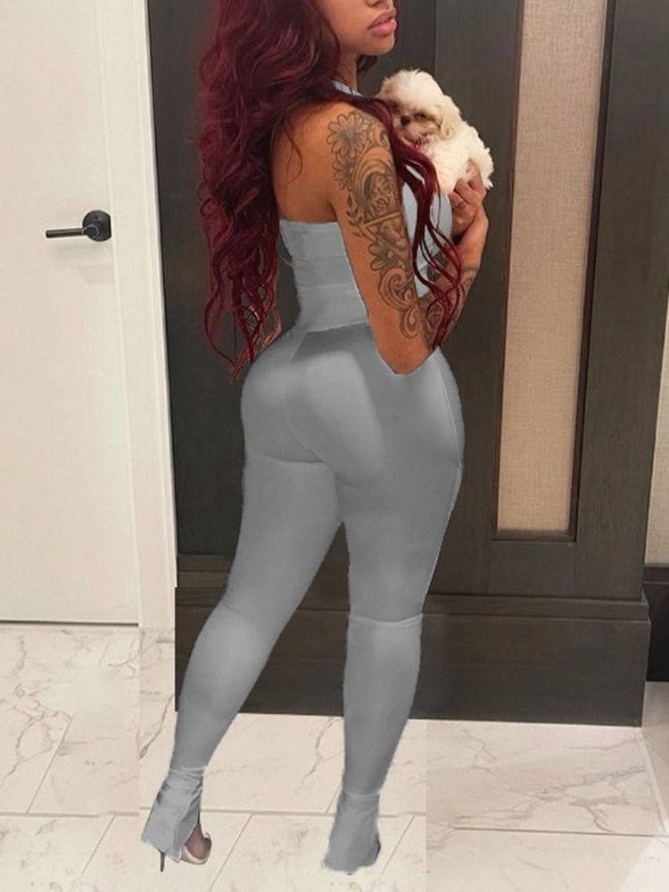 Hellängd Sexig Enfärgad Skinny Jumpsuit För Kvinnor