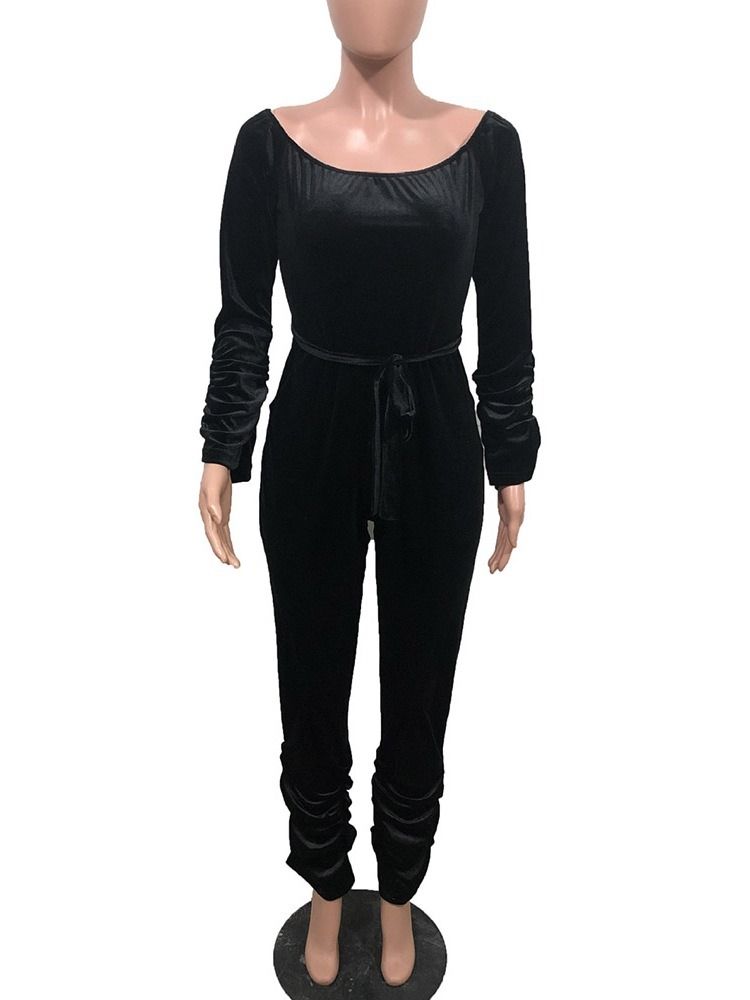Hellängd Snörning Western Bellbottoms Slim Jumpsuit