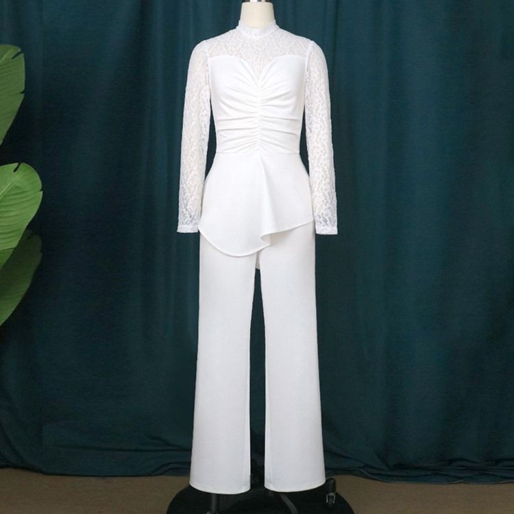 Hellängd Spets Vanlig Hög Midja Slim Jumpsuit