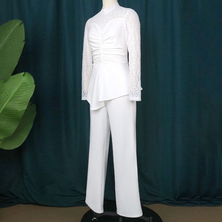 Hellängd Spets Vanlig Hög Midja Slim Jumpsuit
