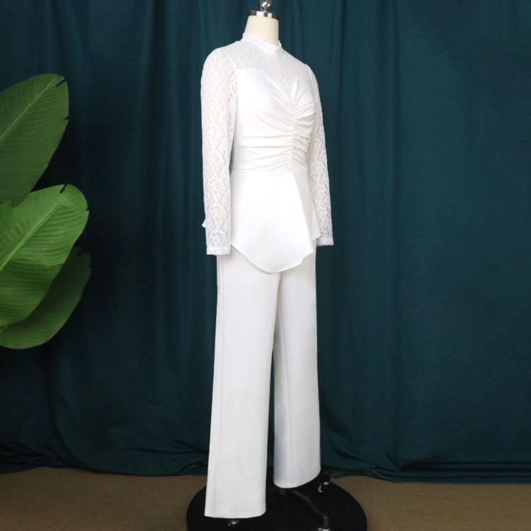 Hellängd Spets Vanlig Hög Midja Slim Jumpsuit