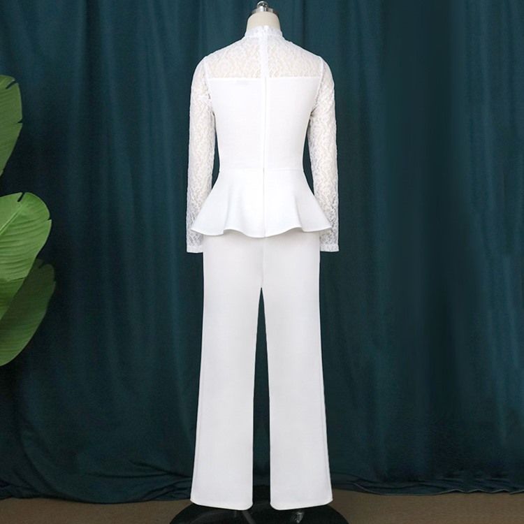 Hellängd Spets Vanlig Hög Midja Slim Jumpsuit