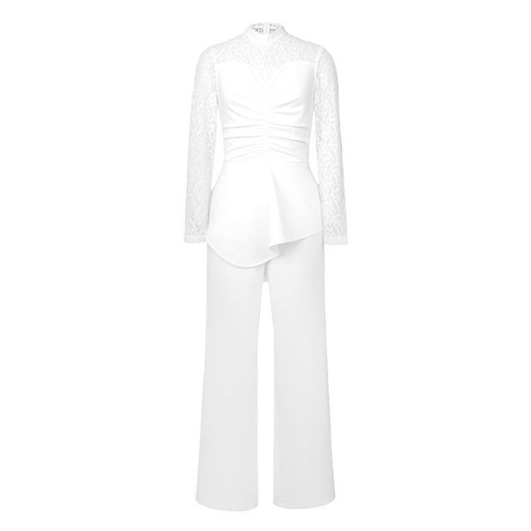 Hellängd Spets Vanlig Hög Midja Slim Jumpsuit