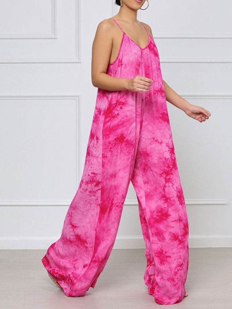 Hellängd Tie-Dye Color Block Rak Lös Jumpsuit