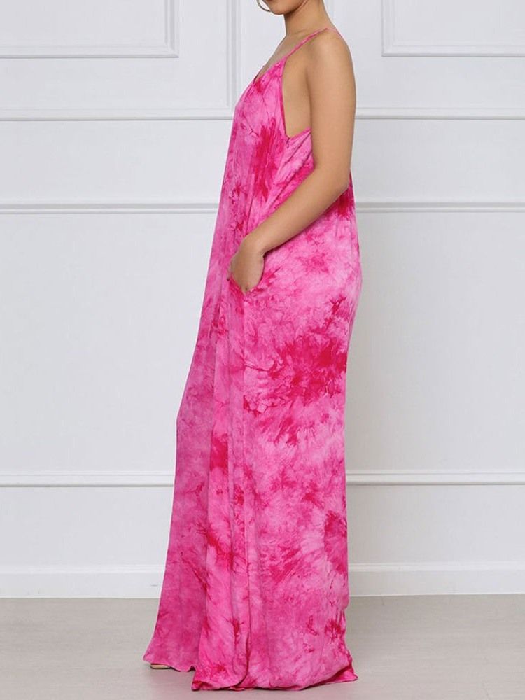 Hellängd Tie-Dye Color Block Rak Lös Jumpsuit