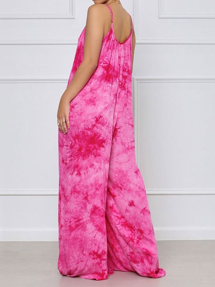 Hellängd Tie-Dye Color Block Rak Lös Jumpsuit