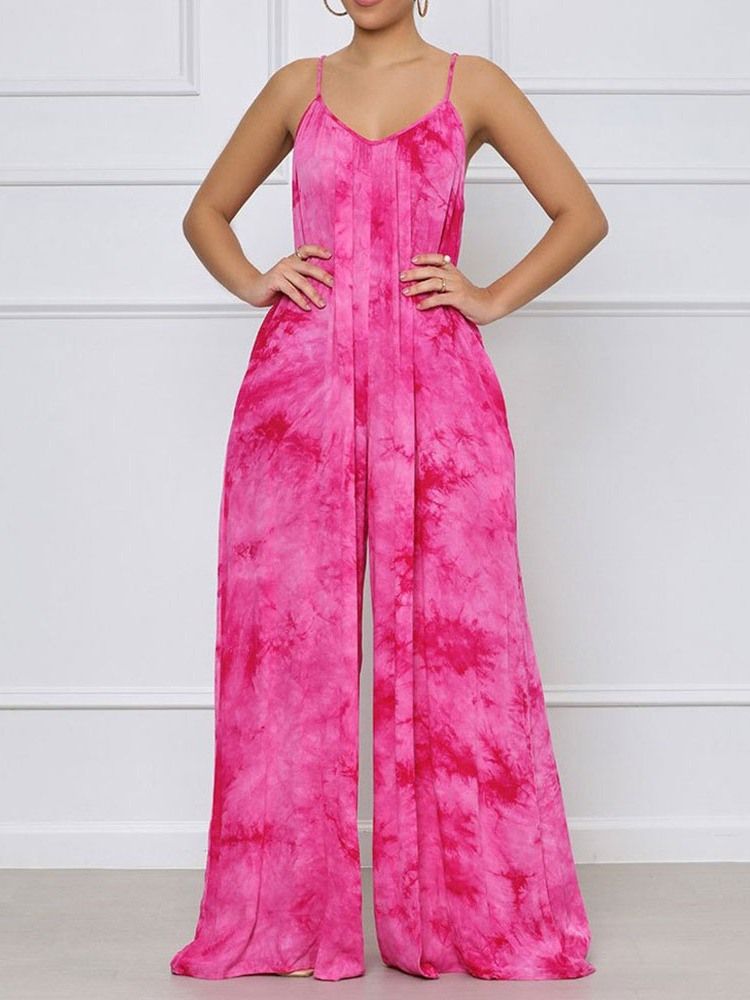 Hellängd Tie-Dye Color Block Rak Lös Jumpsuit
