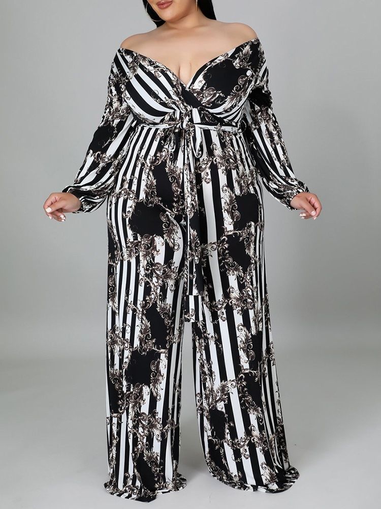 Hellängd Västerländsk Geometrisk Hög Midja Lös Jumpsuit