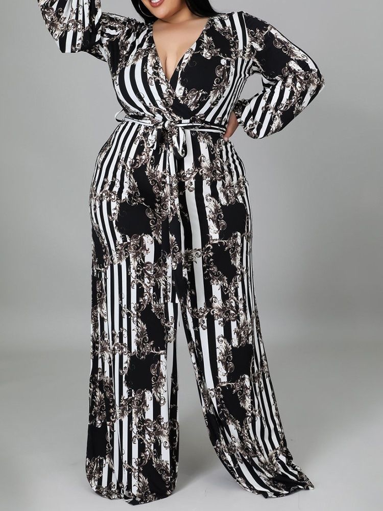 Hellängd Västerländsk Geometrisk Hög Midja Lös Jumpsuit