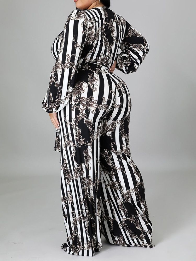 Hellängd Västerländsk Geometrisk Hög Midja Lös Jumpsuit