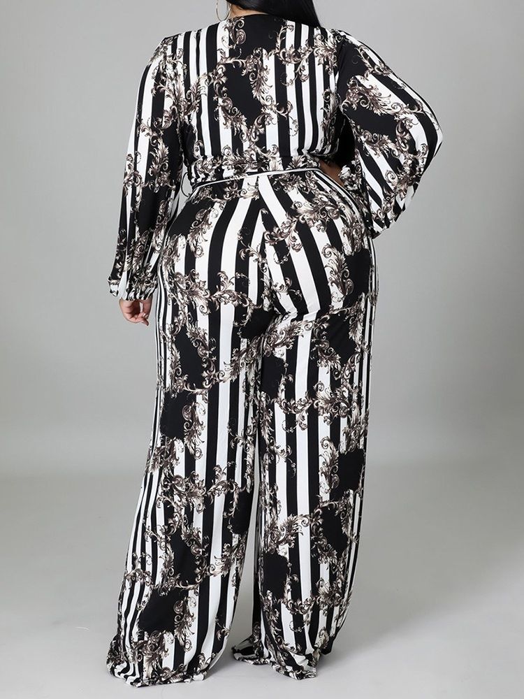 Hellängd Västerländsk Geometrisk Hög Midja Lös Jumpsuit