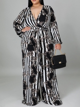 Hellängd Västerländsk Geometrisk Hög Midja Lös Jumpsuit