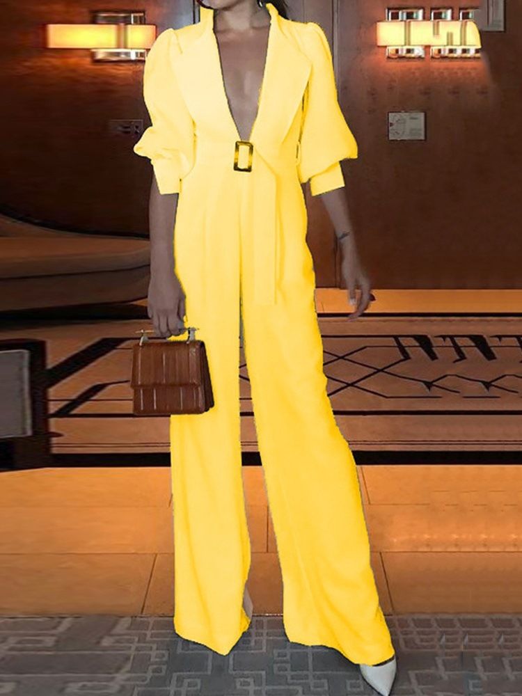 Hellängd Vanligt Mode Lös Rak Jumpsuit