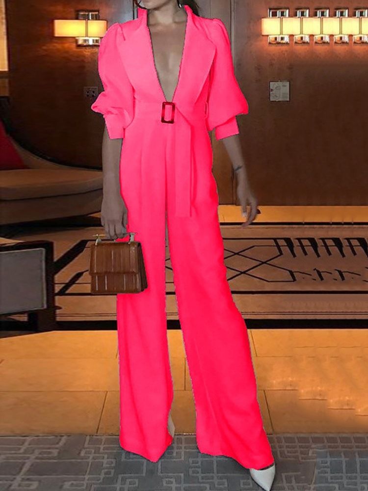Hellängd Vanligt Mode Lös Rak Jumpsuit